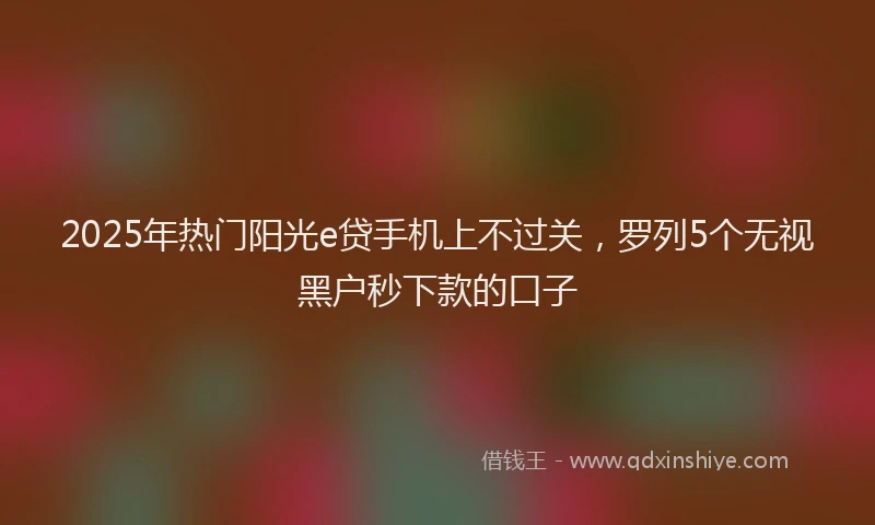 2025年热门阳光e贷手机上不过关，罗列5个无视黑户秒下款的口子