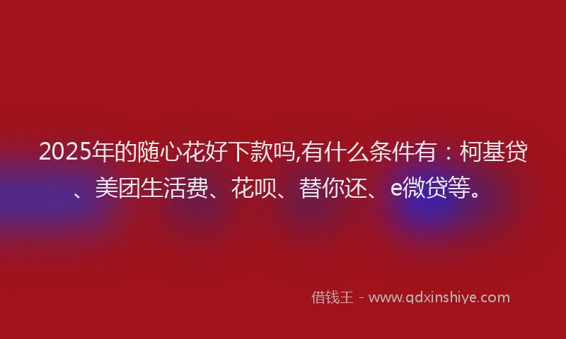 2025年的随心花好下款吗,有什么条件有：柯基贷、美团生活费、花呗、替你还、e微贷等。