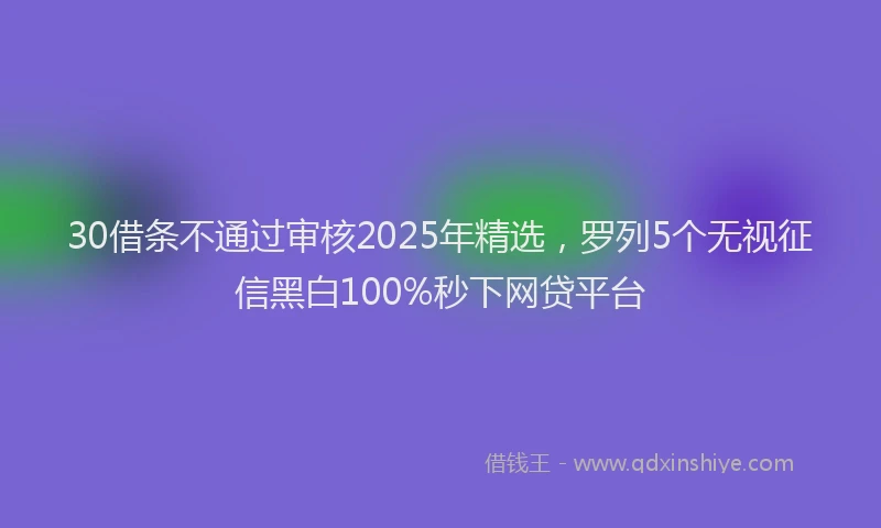 30借条不通过审核2025年精选，罗列5个无视征信黑白100%秒下网贷平台