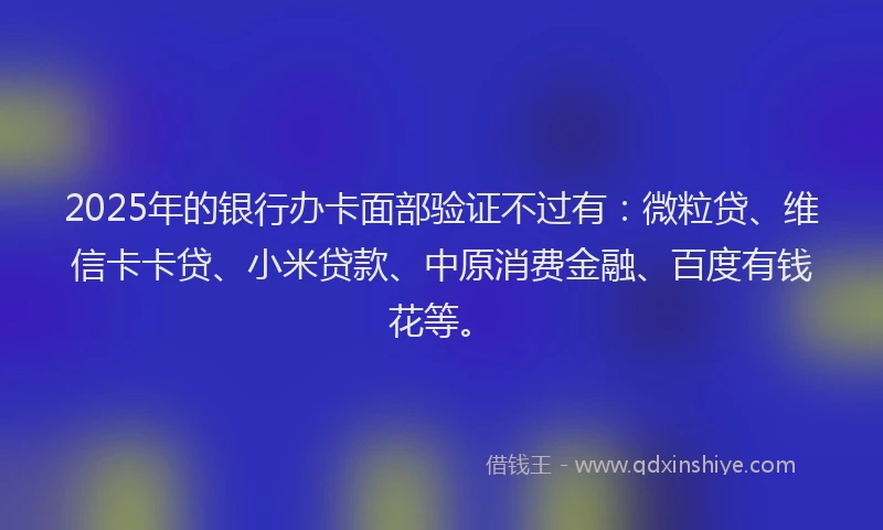 2025年的银行办卡面部验证不过有：微粒贷、维信卡卡贷、小米贷款、中原消费金融、百度有钱花等。