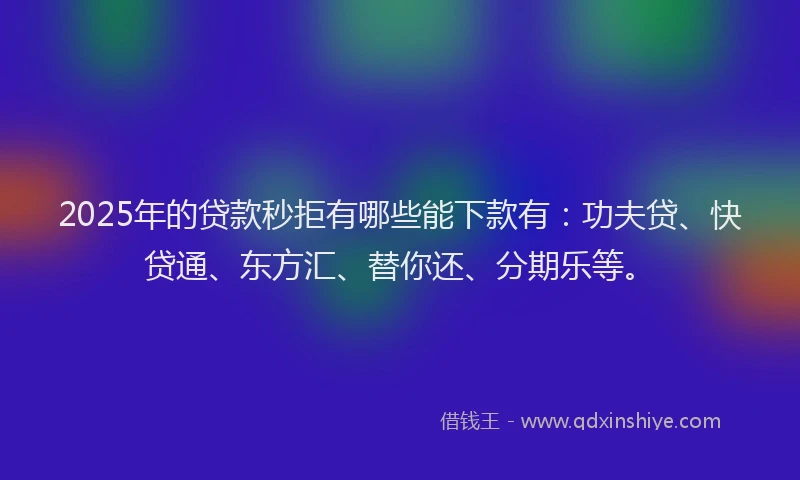 2025年的贷款秒拒有哪些能下款有：功夫贷、快贷通、东方汇、替你还、分期乐等。