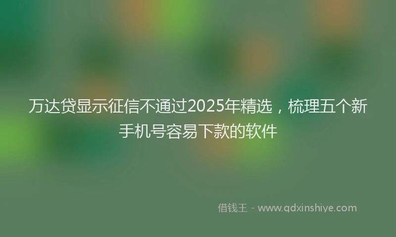 万达贷显示征信不通过2025年精选，梳理五个新手机号容易下款的软件
