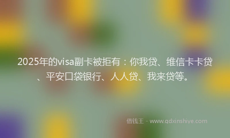 2025年的visa副卡被拒有：你我贷、维信卡卡贷、平安口袋银行、人人贷、我来贷等。