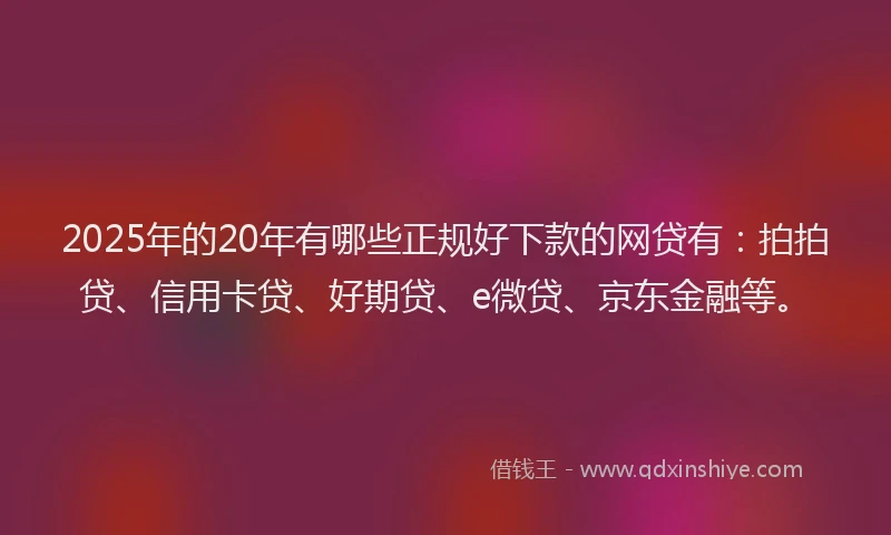 2025年的20年有哪些正规好下款的网贷有：拍拍贷、信用卡贷、好期贷、e微贷、京东金融等。