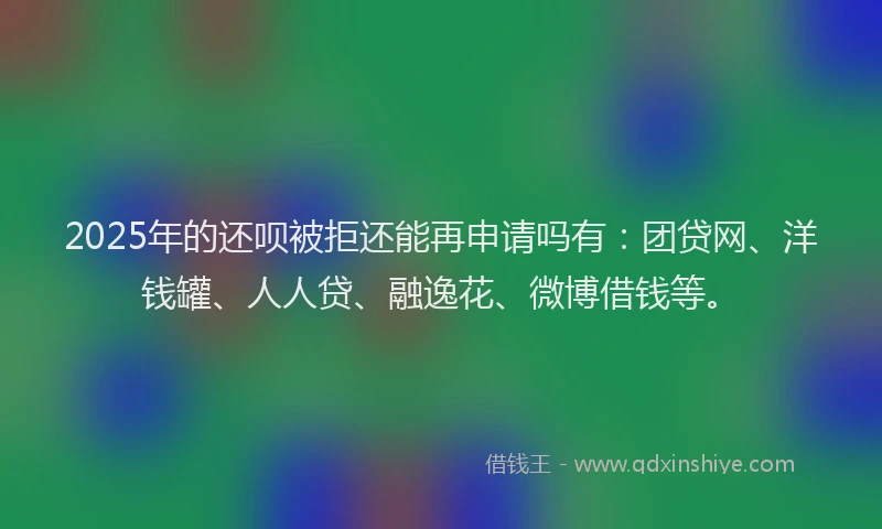 2025年的还呗被拒还能再申请吗有:团贷网、洋钱罐、人人贷、融逸花、微博借钱等。