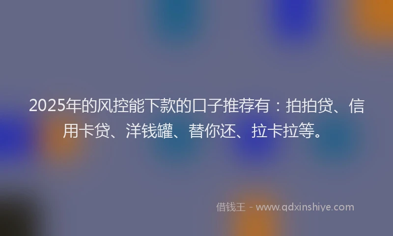 2025年的风控能下款的口子推荐有：拍拍贷、信用卡贷、洋钱罐、替你还、拉卡拉等。