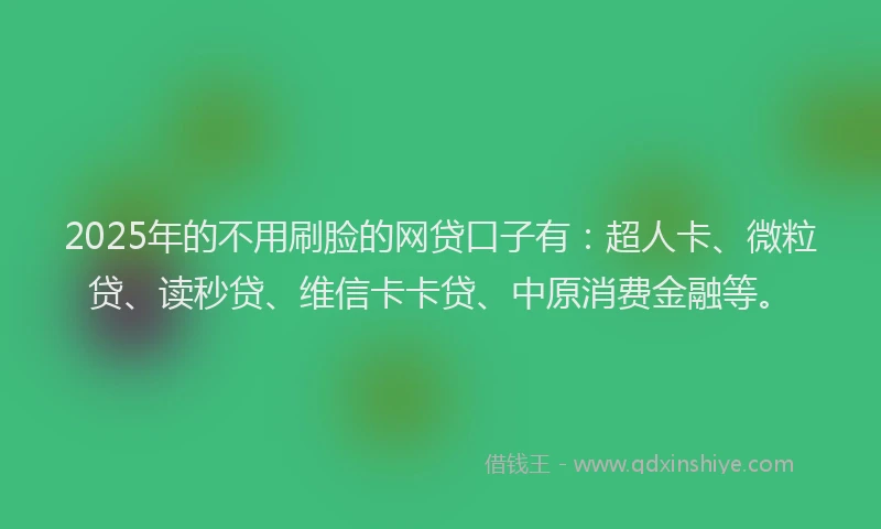 2025年的不用刷脸的网贷口子有：超人卡、微粒贷、读秒贷、维信卡卡贷、中原消费金融等。