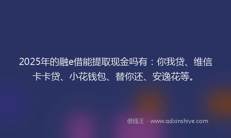 2025年的融e借能提取现金吗有：你我贷、维信卡卡贷、小花钱包、替你还、安逸花等。