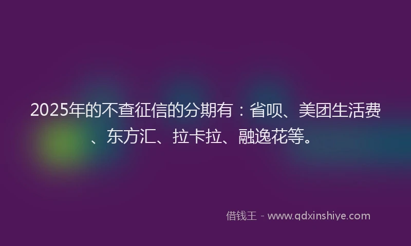 2025年的不查征信的分期有：省呗、美团生活费、东方汇、拉卡拉、融逸花等。