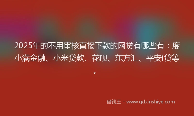 2025年的不用审核直接下款的网贷有哪些有：度小满金融、小米贷款、花呗、东方汇、平安i贷等。