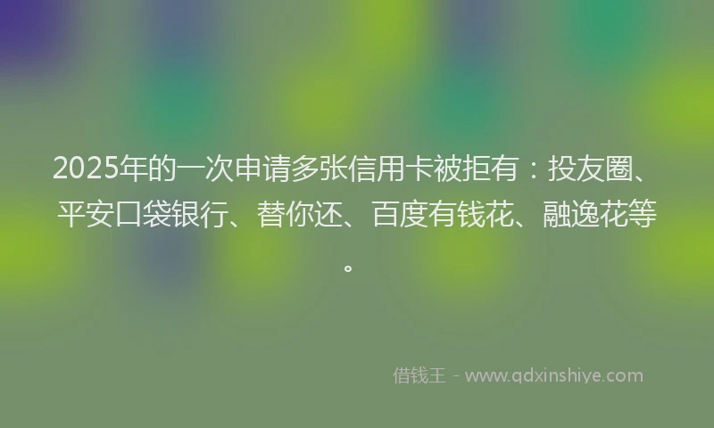 2025年的一次申请多张信用卡被拒有：投友圈、平安口袋银行、替你还、百度有钱花、融逸花等。