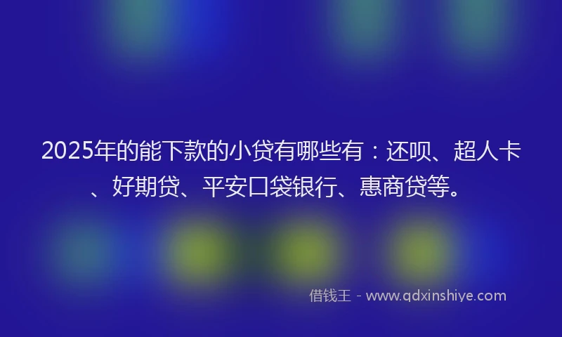 2025年的能下款的小贷有哪些有：还呗、超人卡、好期贷、平安口袋银行、惠商贷等。