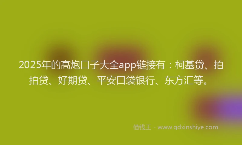 2025年的高炮口子大全app链接有：柯基贷、拍拍贷、好期贷、平安口袋银行、东方汇等。
