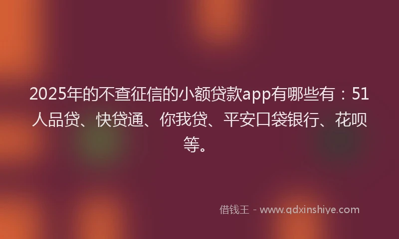 2025年的不查征信的小额贷款app有哪些有：51人品贷、快贷通、你我贷、平安口袋银行、花呗等。
