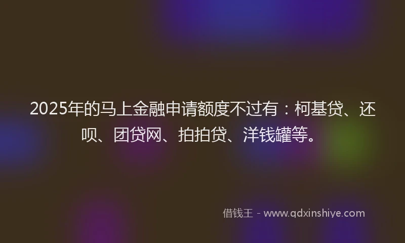 2025年的马上金融申请额度不过有：柯基贷、还呗、团贷网、拍拍贷、洋钱罐等。