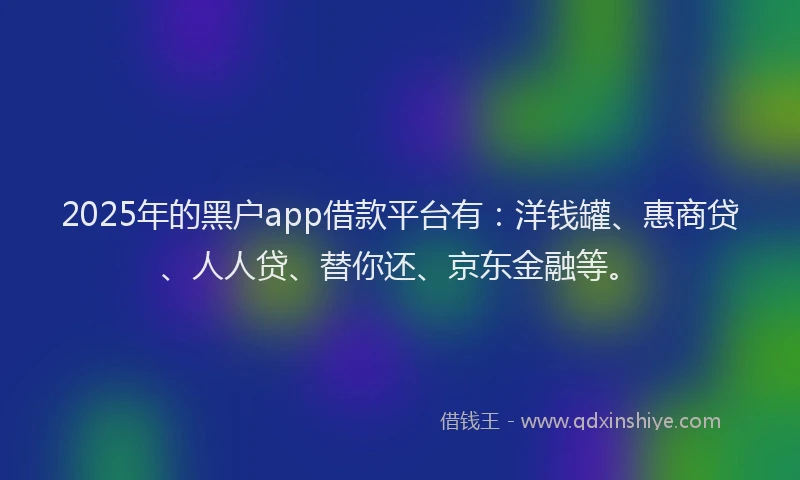 2025年的黑户app借款平台有：洋钱罐、惠商贷、人人贷、替你还、京东金融等。
