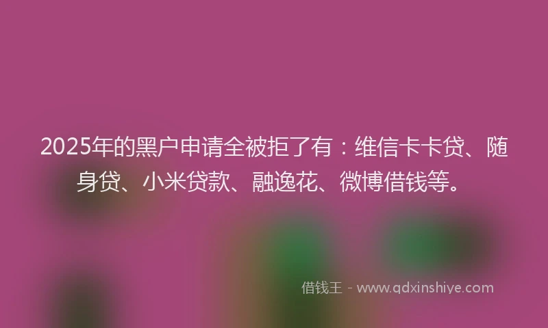 2025年的黑户申请全被拒了有：维信卡卡贷、随身贷、小米贷款、融逸花、微博借钱等。