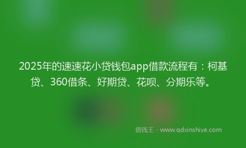 2025年的速速花小贷钱包app借款流程有：柯基贷、360借条、好期贷、花呗、分期乐等。