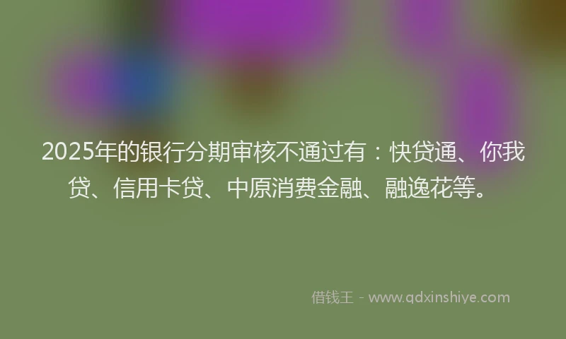 2025年的银行分期审核不通过有：快贷通、你我贷、信用卡贷、中原消费金融、融逸花等。