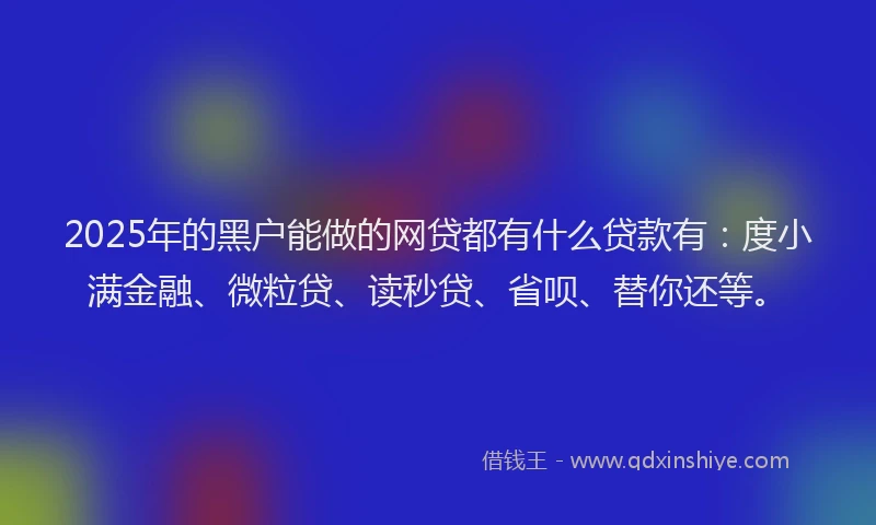 2025年的黑户能做的网贷都有什么贷款有：度小满金融、微粒贷、读秒贷、省呗、替你还等。