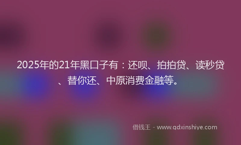 2025年的21年黑口子有：还呗、拍拍贷、读秒贷、替你还、中原消费金融等。
