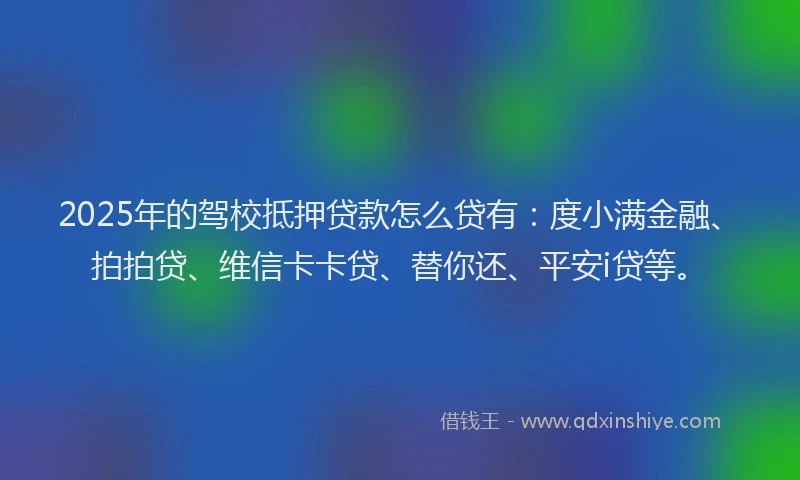 2025年的驾校抵押贷款怎么贷有：度小满金融、拍拍贷、维信卡卡贷、替你还、平安i贷等。