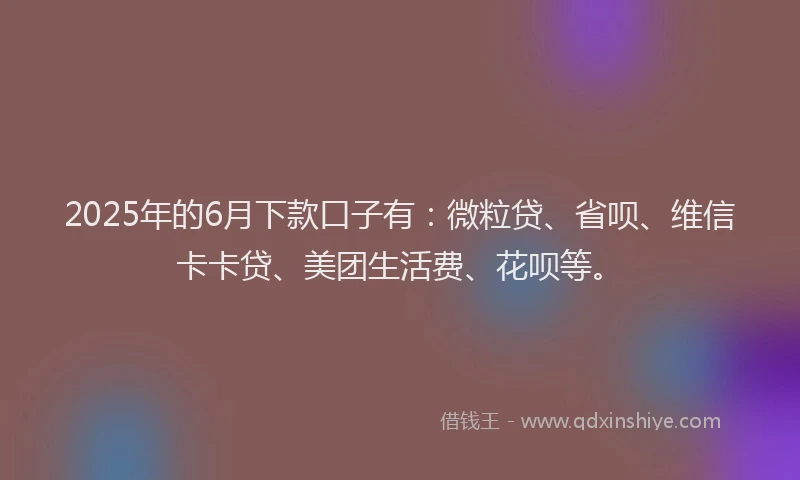 2025年的6月下款口子有：微粒贷、省呗、维信卡卡贷、美团生活费、花呗等。