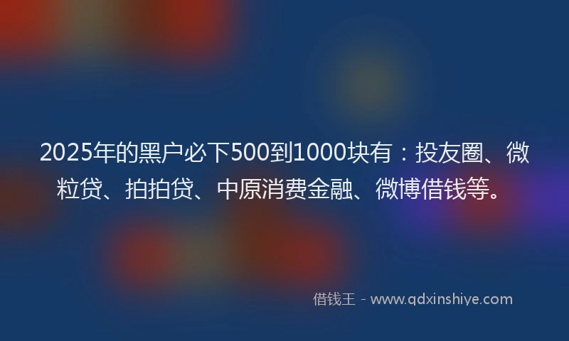 2025年的黑户必下500到1000块有：投友圈、微粒贷、拍拍贷、中原消费金融、微博借钱等。