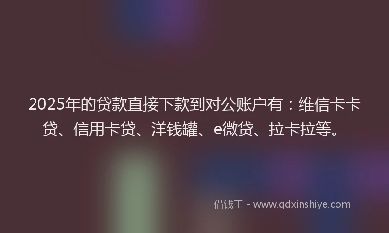 2025年的贷款直接下款到对公账户有：维信卡卡贷、信用卡贷、洋钱罐、e微贷、拉卡拉等。