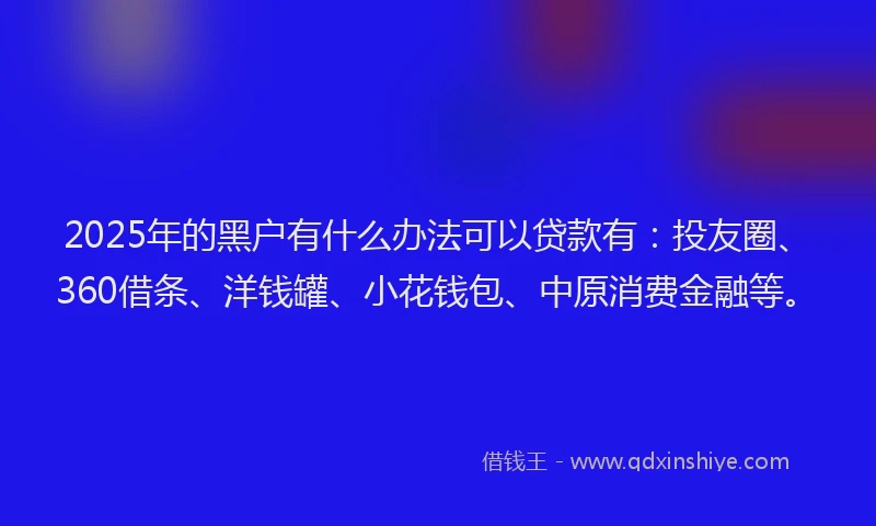 2025年的黑户有什么办法可以贷款有：投友圈、360借条、洋钱罐、小花钱包、中原消费金融等。