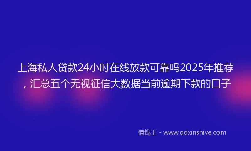 上海私人贷款24小时在线放款可靠吗2025年推荐，汇总五个无视征信大数据当前逾期下款的口子