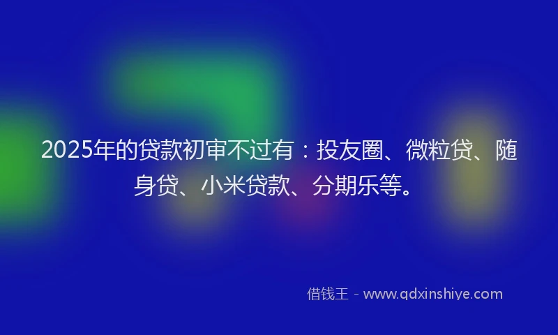 2025年的贷款初审不过有：投友圈、微粒贷、随身贷、小米贷款、分期乐等。