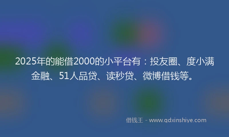 2025年的能借2000的小平台有：投友圈、度小满金融、51人品贷、读秒贷、微博借钱等。