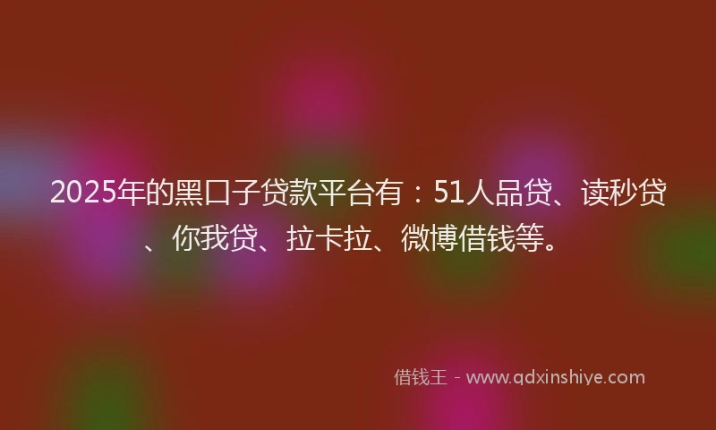 2025年的黑口子贷款平台有：51人品贷、读秒贷、你我贷、拉卡拉、微博借钱等。