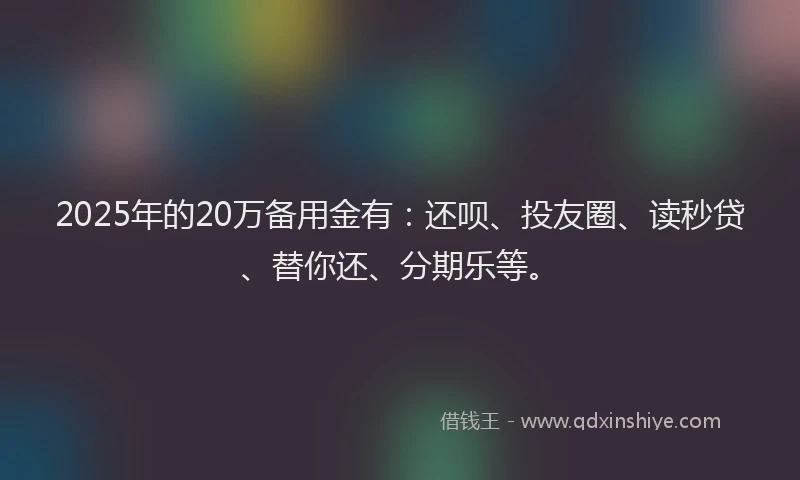 2025年的20万备用金有：还呗、投友圈、读秒贷、替你还、分期乐等。