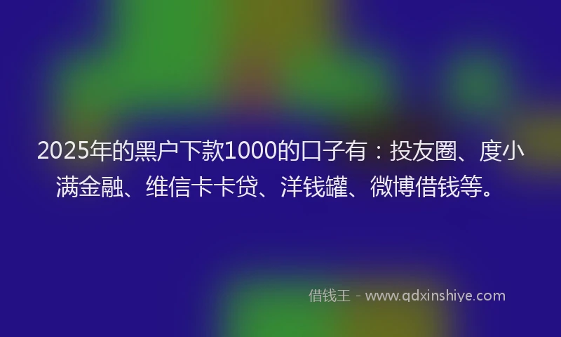 2025年的黑户下款1000的口子有：投友圈、度小满金融、维信卡卡贷、洋钱罐、微博借钱等。