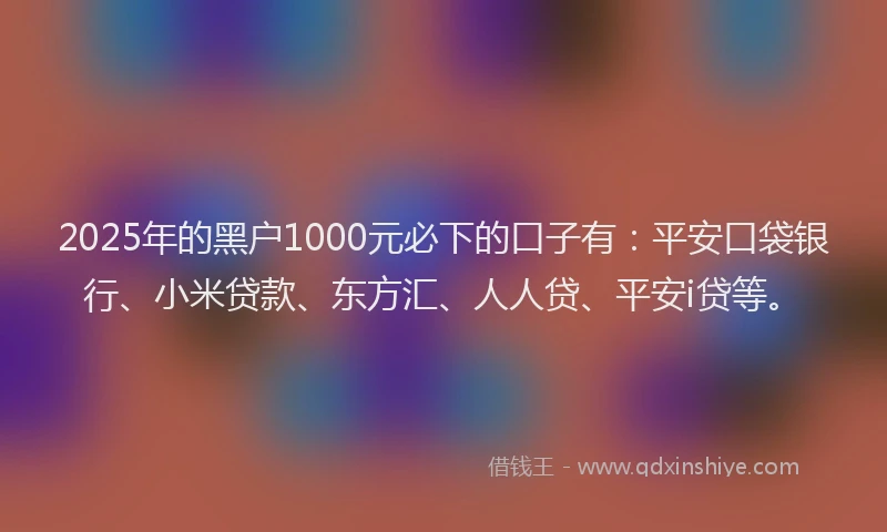 2025年的黑户1000元必下的口子有：平安口袋银行、小米贷款、东方汇、人人贷、平安i贷等。