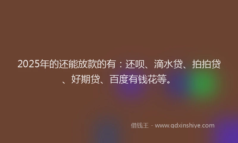 2025年的还能放款的有：还呗、滴水贷、拍拍贷、好期贷、百度有钱花等。