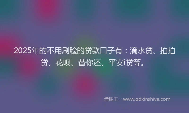 2025年的不用刷脸的贷款口子有：滴水贷、拍拍贷、花呗、替你还、平安i贷等。