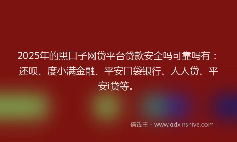 2025年的黑口子网贷平台贷款安全吗可靠吗有：还呗、度小满金融、平安口袋银行、人人贷、平安i贷等。