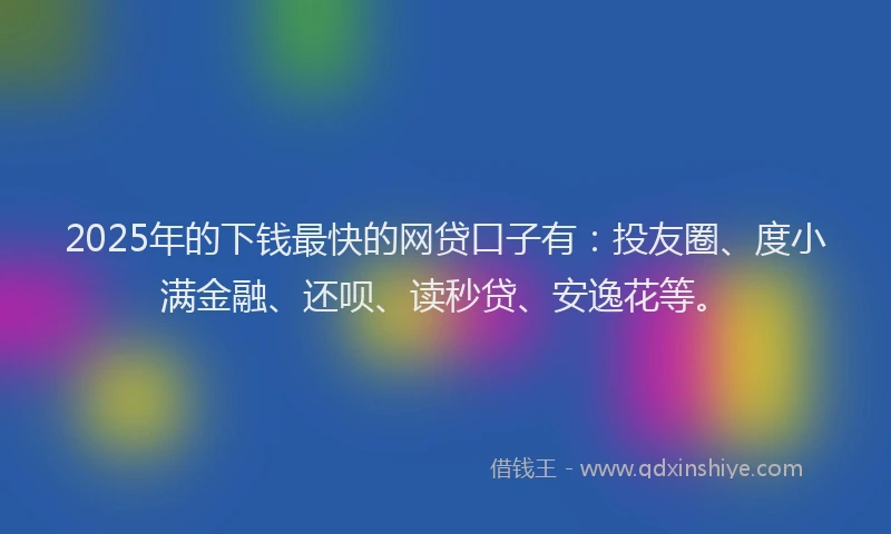 2025年的下钱最快的网贷口子有：投友圈、度小满金融、还呗、读秒贷、安逸花等。