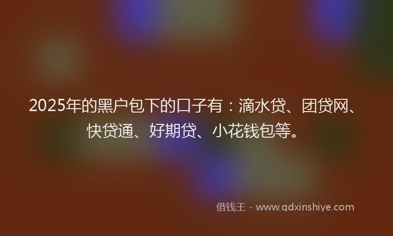 2025年的黑户包下的口子有：滴水贷、团贷网、快贷通、好期贷、小花钱包等。