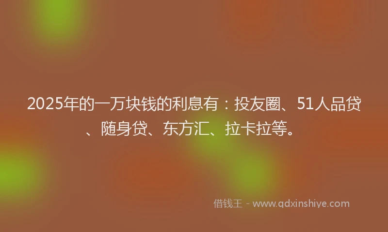 2025年的一万块钱的利息有：投友圈、51人品贷、随身贷、东方汇、拉卡拉等。
