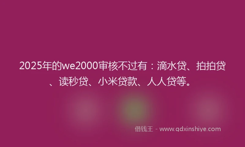 2025年的we2000审核不过有：滴水贷、拍拍贷、读秒贷、小米贷款、人人贷等。