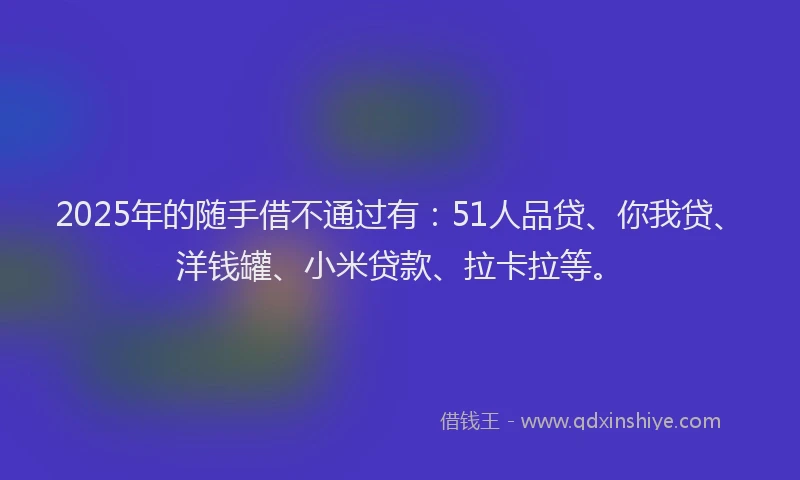2025年的随手借不通过有：51人品贷、你我贷、洋钱罐、小米贷款、拉卡拉等。