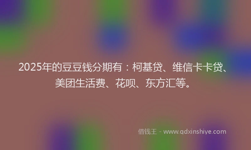 2025年的豆豆钱分期有：柯基贷、维信卡卡贷、美团生活费、花呗、东方汇等。