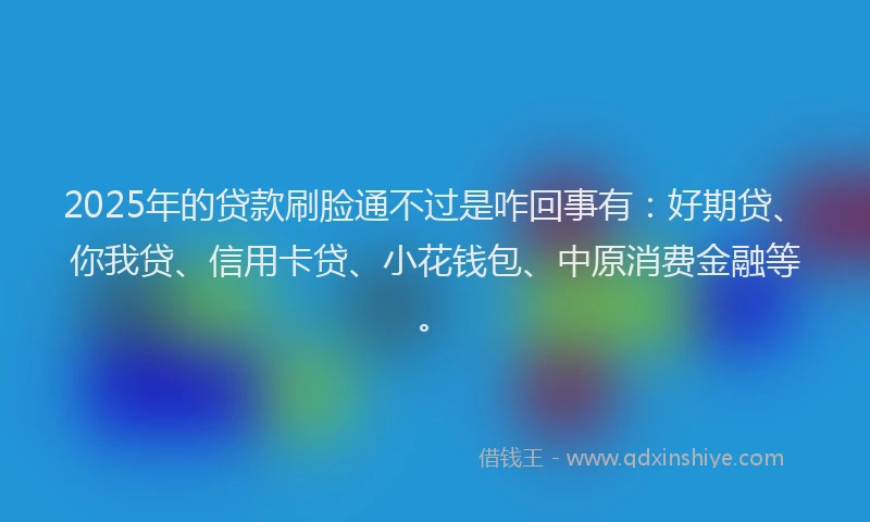 2025年的贷款刷脸通不过是咋回事有：好期贷、你我贷、信用卡贷、小花钱包、中原消费金融等。