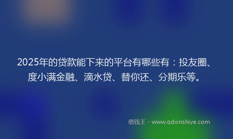 2025年的贷款能下来的平台有哪些有：投友圈、度小满金融、滴水贷、替你还、分期乐等。