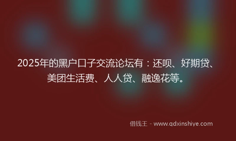 2025年的黑户口子交流论坛有：还呗、好期贷、美团生活费、人人贷、融逸花等。