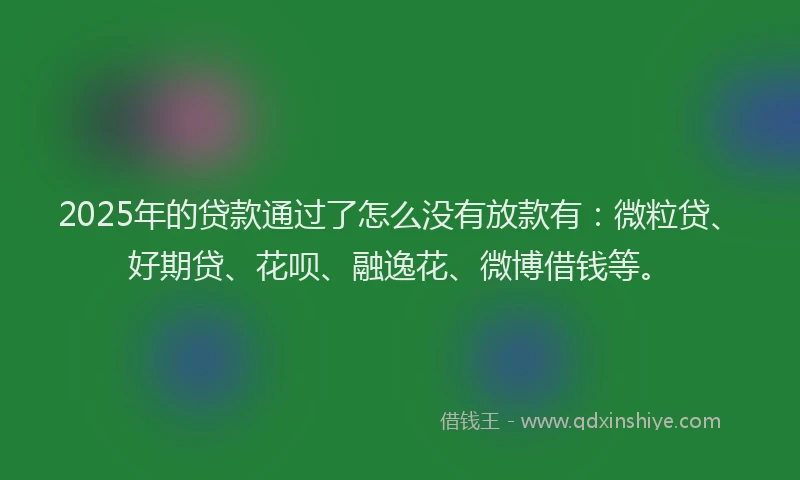 2025年的贷款通过了怎么没有放款有：微粒贷、好期贷、花呗、融逸花、微博借钱等。